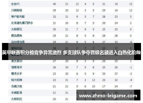 英甲联赛积分榜竞争异常激烈 多支球队争夺晋级名额进入白热化阶段